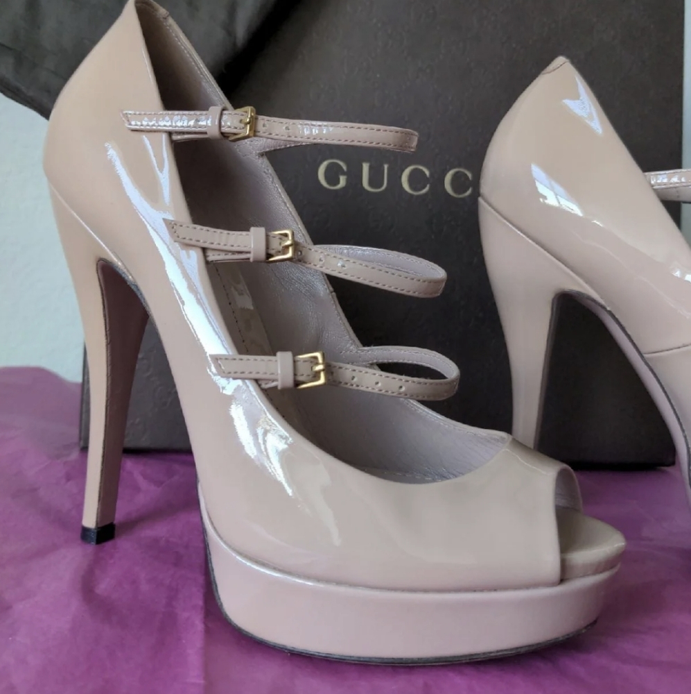 Gucci "Lisbeth" Vernice Crystal Strappy Heels - Picture 7 of 13